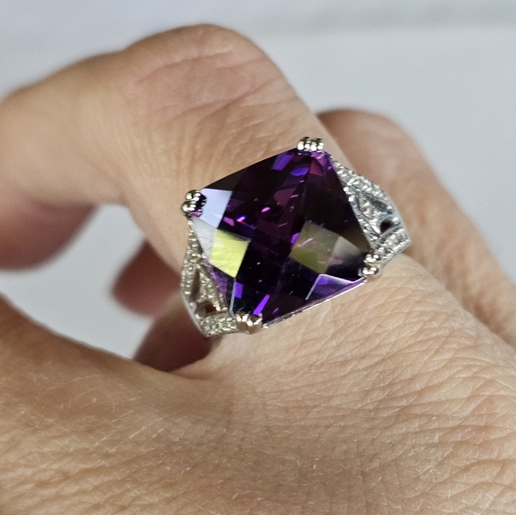 Ross Simons Checkerboard Cut Amethyst Ring Size 7 - Picture 15 of 17